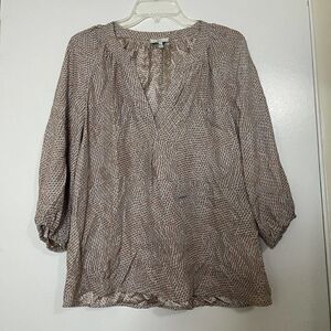 JOIE beige Orange feather print silk vneck blouse top size US medium